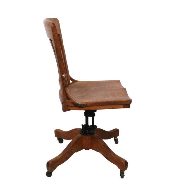 Brown Antique Oak Swivel Tilt Desk Chair by Sikes C. 1920/40's For Sale - Image 8 of 16