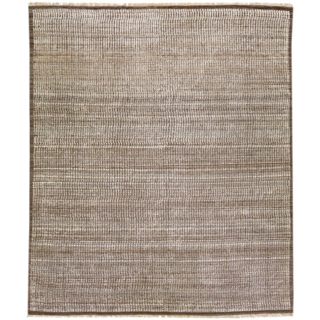 Brown Brown Modern Moroccan Style Handmade Wool Rug With Subtle Pattern For Sale - Image 8 of 8