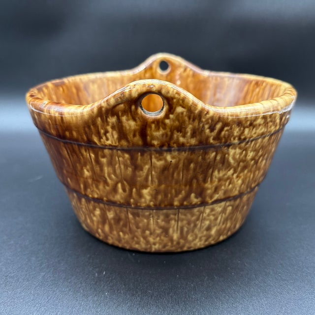 A Antique Rockingham Glazed Yellowware Pottery Barrel Form Crock, Circa 1860’s For Sale - Image 4 of 12