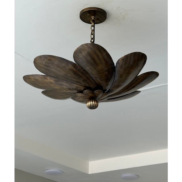 Antique Brass Floral Pendant Light Fixture, Handmade Flower Ceiling Light For Sale - Image 10 of 12