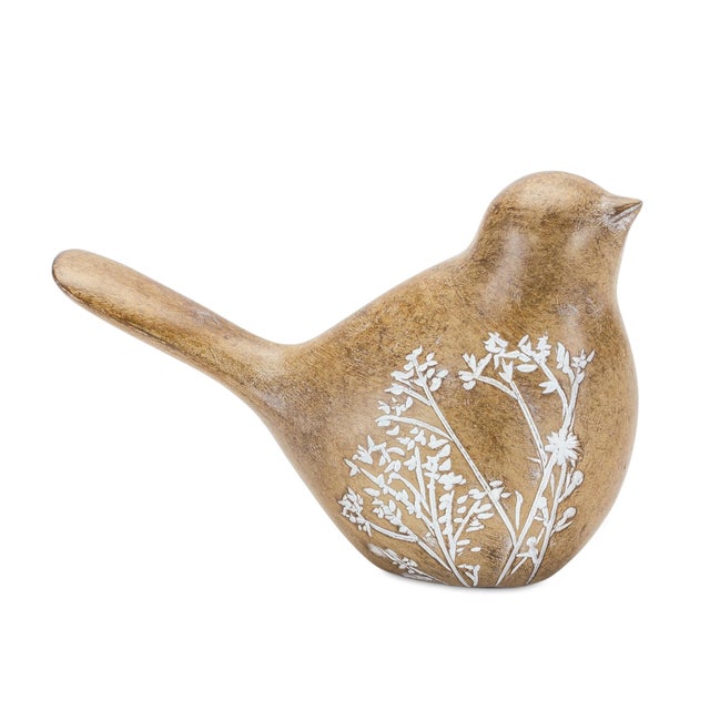 2020s Floral Etched Bird Figurine with Wood Grain Design (Set of 4) For Sale - Image 5 of 6