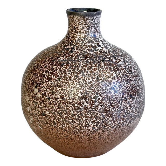 Handmade Brown Speckled Glazed Ceramic Vase from Römhild, Thuringia, GDR / Germany, 1970s For Sale
