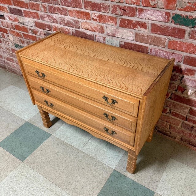 Mid-Century Modern Danish Carved Oak Chest by Henning Kjærnulf, Attributed For Sale - Image 3 of 9