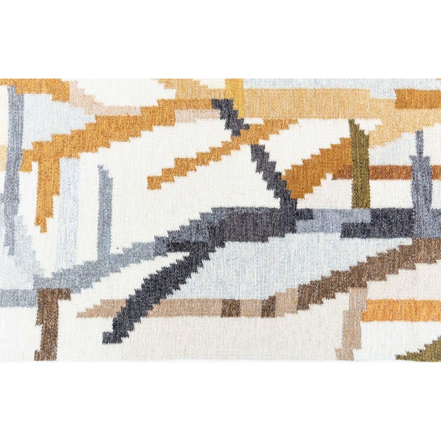 1940s Vintage Scandinavian Abstract Gray Flatweave Runner By Ingegerd Silow For Sale - Image 5 of 9