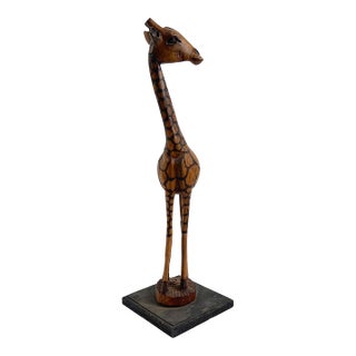 Early 20th Century Giraffe Wood Sculpture on Custom Base For Sale