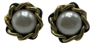 Chanel 1993 Leather Chain And Pearl Earrings