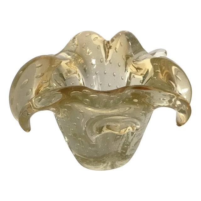 Vintage Light Amber Murano Glass Pulegoso Bowl For Sale - Image 9 of 9