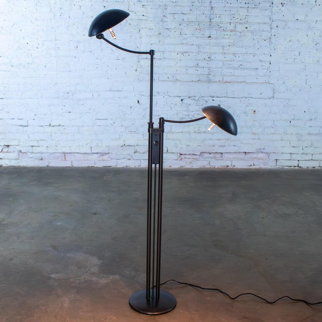 Holtkoetter Late 20th Century Postmodern Floor Lamp Model 2505 by Holtkotter Leuchten Twin Arm Black Metal For Sale - Image 4 of 18