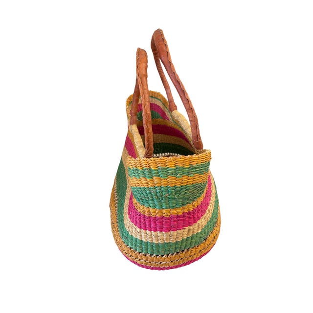 African Large African Ghanian Bolga Basket 19" H by 18" W For Sale - Image 3 of 6