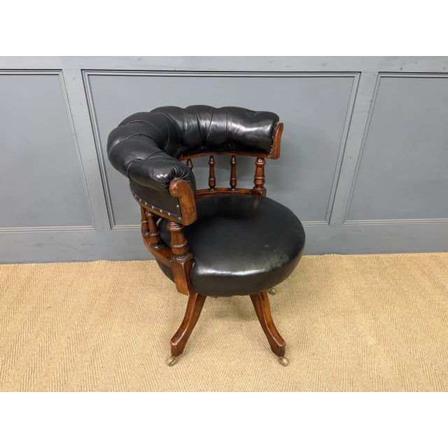Black Victorian Mahogany Revolving Desk Chair, 1885 For Sale - Image 8 of 13