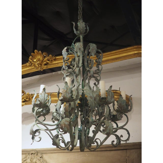 A French Patine Vert Wrought Iron and Tole 8-Light Chandelier, 20th Century For Sale - Image 16 of 18