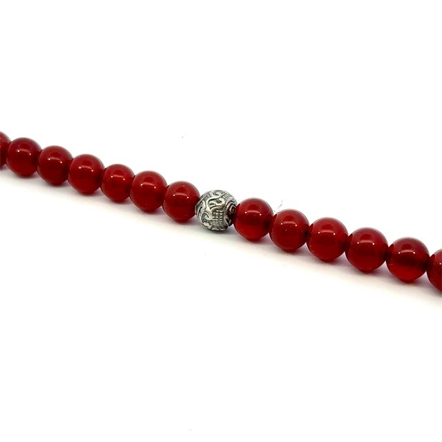 Contemporary 1990s David Yurman Carnelian Carved Prayer Beads Bracelet 8.5" Silver Estate For Sale - Image 3 of 11