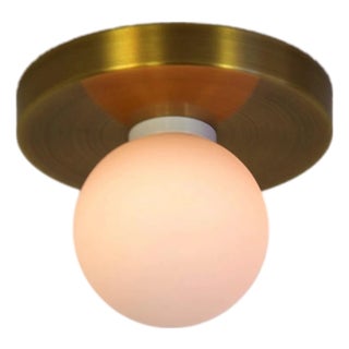 Globe Flush Mount Brushed Brass, 3 Inch Glass Globe, by Research.Lighting, Modern, Minimal For Sale