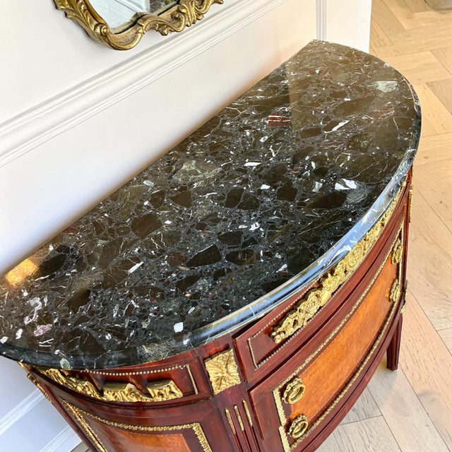 1960s 1960s Pair of French Louis XVI Style Demilune Marble Top Commodes | Nightstands | Bedside Tables For Sale - Image 5 of 11