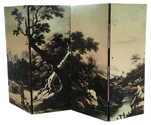Italian Folding Screen with Bucolic Transfer-Painting, 1950s