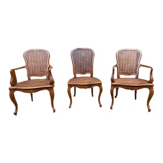 Vintage Fruitwood Cane Back and Seat Chairs- Set of 3 For Sale