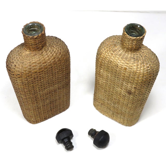 Antique Basket Woven Glass Flasks a Pair Chairish