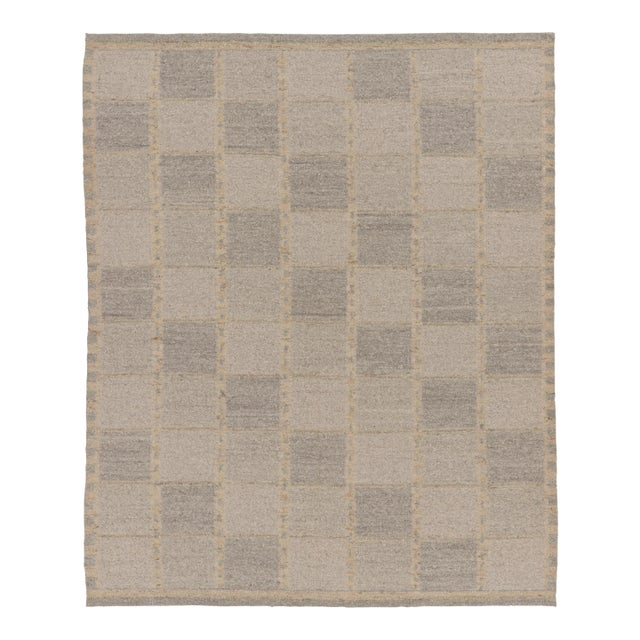 Contemporary Scandinavian Style Checkered Grid Wool Rug by Rug & Kilim, India For Sale