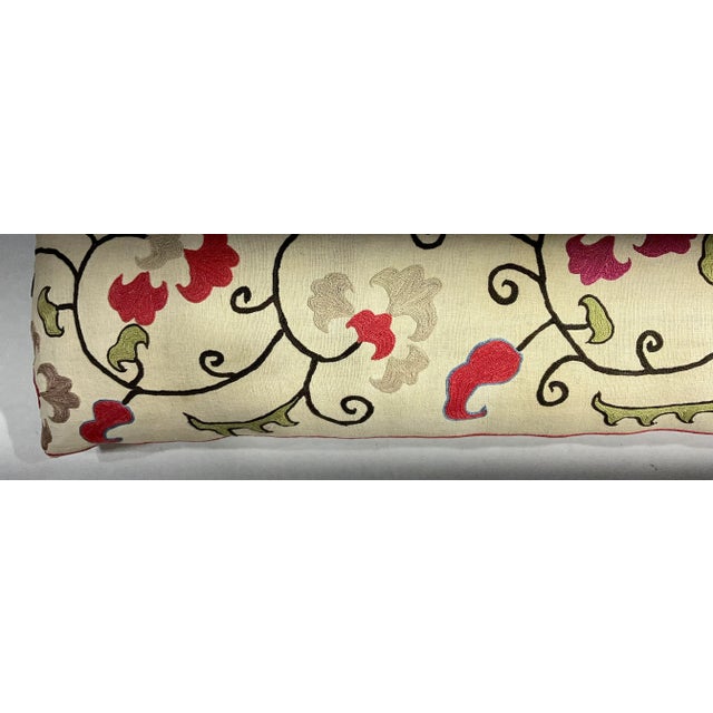 Textile Single Antique Silk Embroidery Suzani Pillow For Sale - Image 7 of 11
