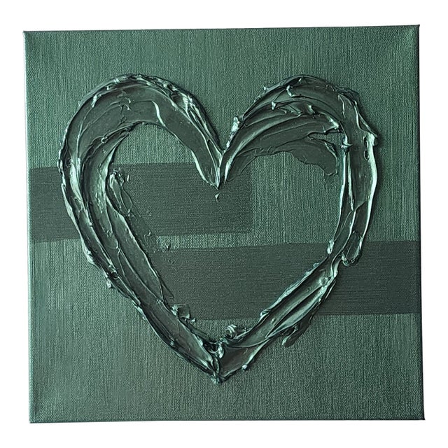 Metallic Green Abstract Heart Painting For Sale