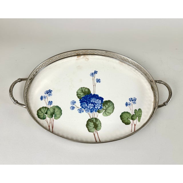 1930s Antique Brass Serving Tray with Handles & Floral Decor, 1930s For Sale - Image 5 of 10