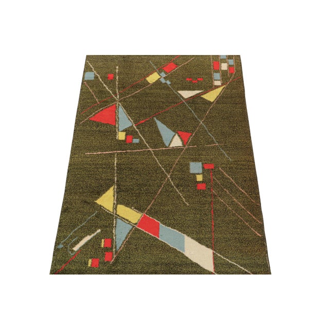 Art Deco 1960s Vintage Zeki Müren Rug in Chartreuse With Geometric Patterns by Rug & Kilim For Sale - Image 3 of 8