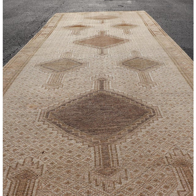 Textile Vintage Turkish Kars Gallery Runner in Warm Taupe, Sand, and Soft Brown For Sale - Image 7 of 14