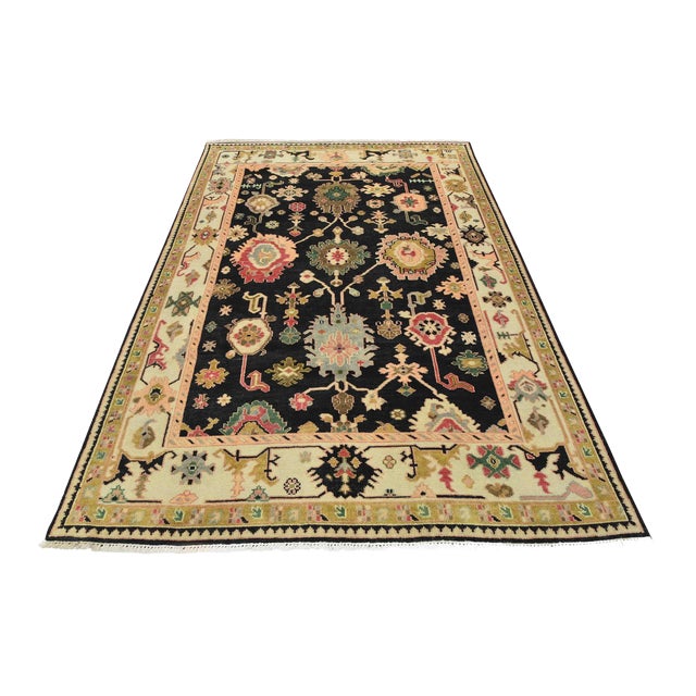 Oushak Rug 8’9” X 11’11” Black Wool Traditional Hand-Knotted Oriental Carpet For Sale