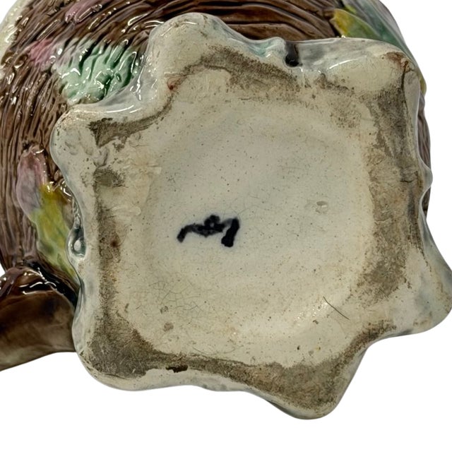 Victorian Antique English Majolica Rustic Floral Tree Bark Pitcher, Attributed to Shorter & Boulton For Sale - Image 3 of 18