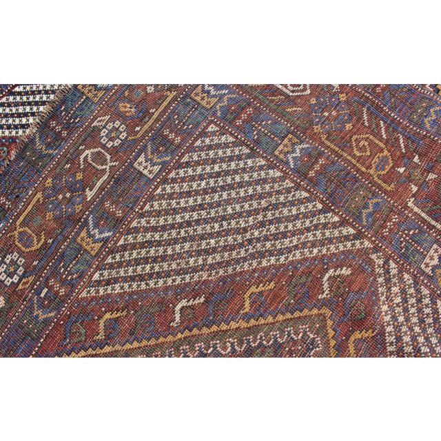 Tri-Medallion Antique Afshar Rug in Colorful Tones Brown and Gray Blue 5'0 X 6'1 For Sale - Image 12 of 12