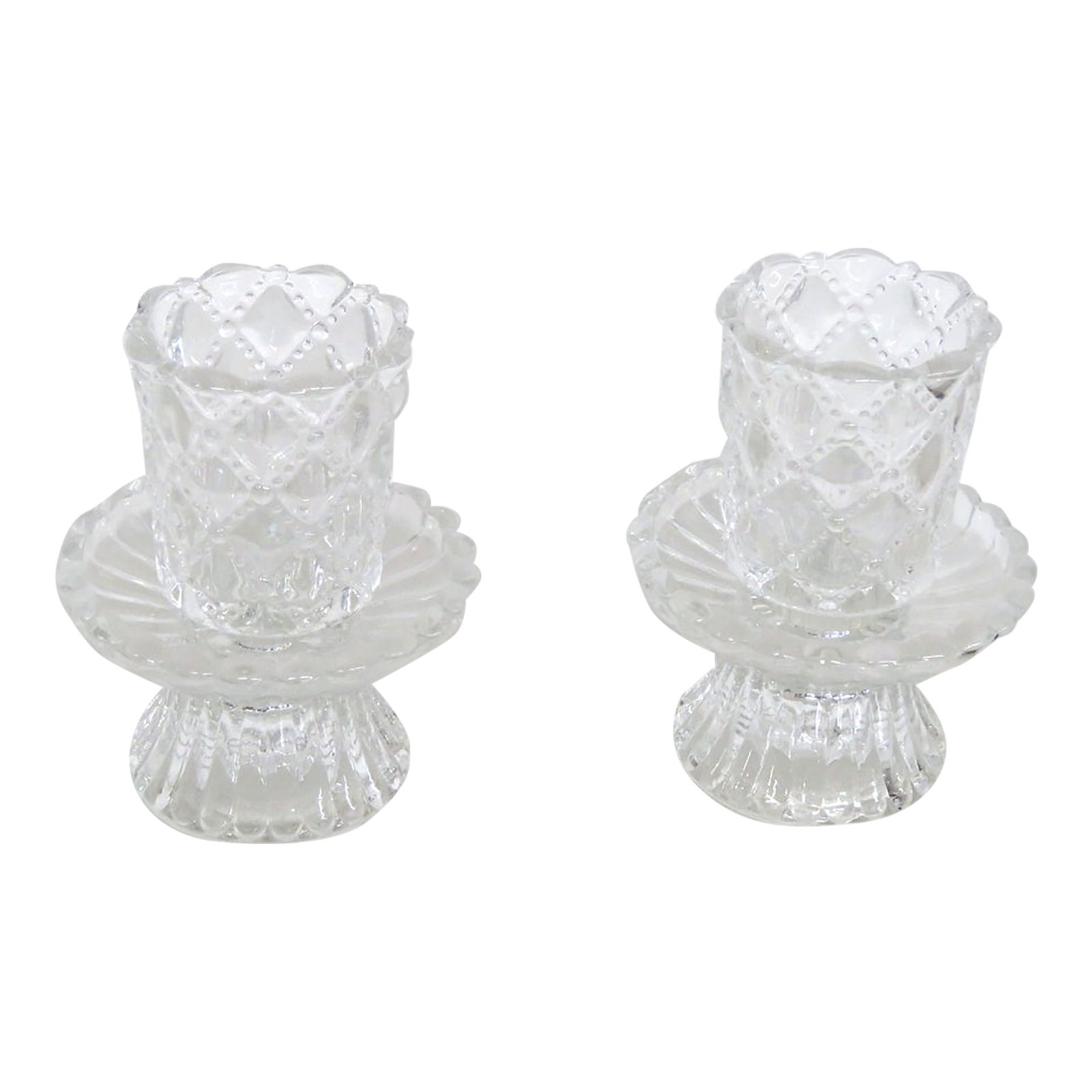 PartyLite Quilted Clear Glass Design Votive Taper Candle Holders 2pc ...