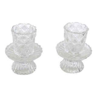 PartyLite Quilted Clear Glass Design Votive Taper Candle Holders 2pc Set 5173b For Sale