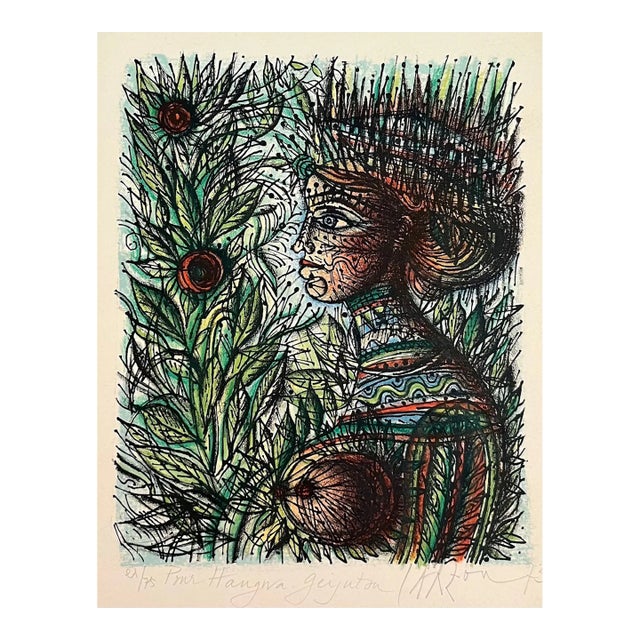Jean Carzou Original Lithograph Pour Hangwa Geijuton Pencil Signed and Numbered 1974 For Sale