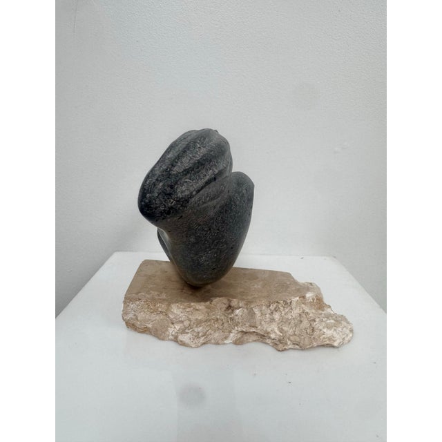 Black 1980s Modernist Reclining Stone Figure Sculpture on Marble Base Signed Ramosa For Sale - Image 8 of 10