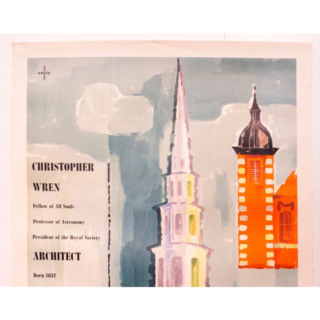 Mid-Century Modern 1957 British Exhibition Posters (Set of 2) - Christopher Wren by Hans Unger, London Transport Museum For Sale - Image 3 of 7