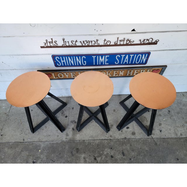 1980s Industrial Metal Counter Stools - Set of 3 For Sale - Image 10 of 18