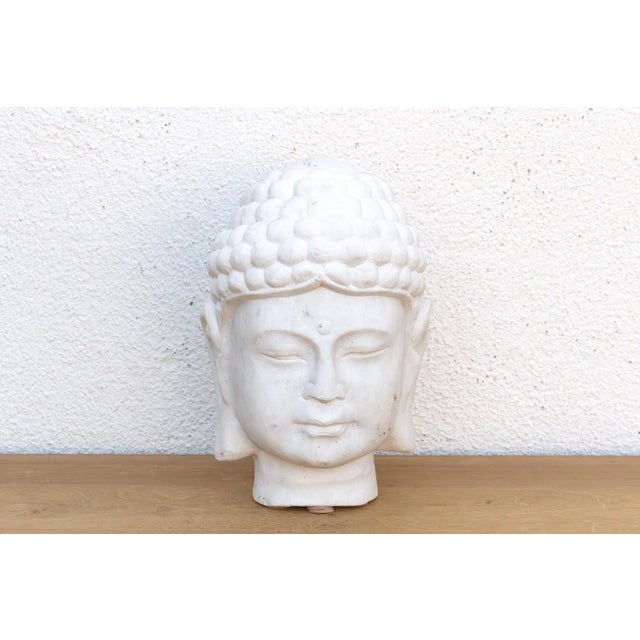 Contemporary Serene Ascetic, Large Finely Carved Marble Buddha For Sale - Image 3 of 11