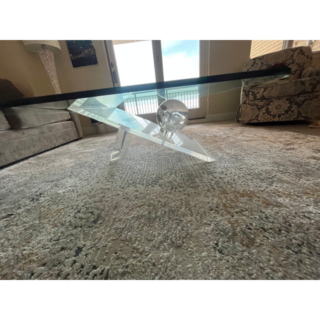 Charles Hollis Jones Vintage Lucite and Glass Coffee Table For Sale - Image 4 of 7