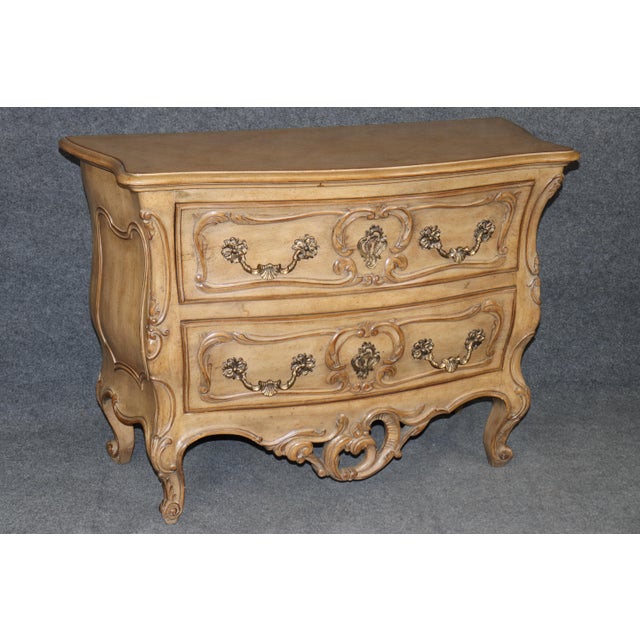 1970s Pair Country French Carved Drawer Commodes by Auffray Furniture For Sale - Image 5 of 14