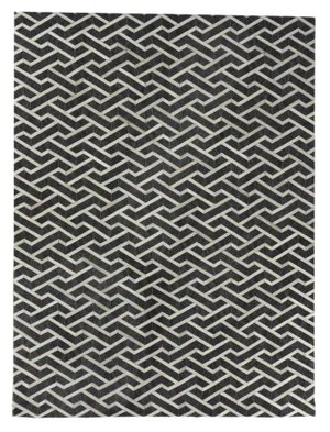 Dover Patchwork Leather Viscose Charcoal Ivory Rug - 8'x11'