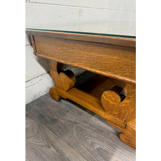 Antique 1920s-1930s Empire Tiger Oak Coffee Table Cocktail Table For Sale In Kansas City - Image 6 of 13