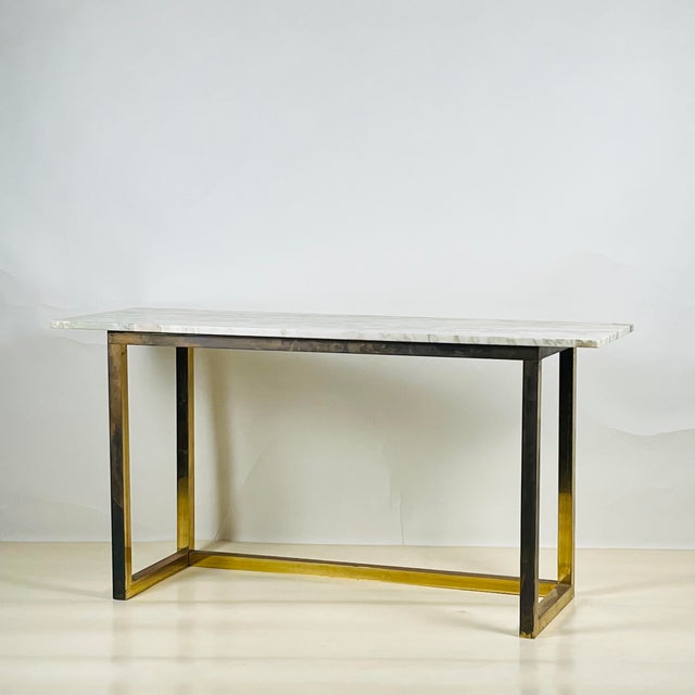 Chic Minimalist Patinated Brass and Marble Console or Library Table For Sale - Image 4 of 11