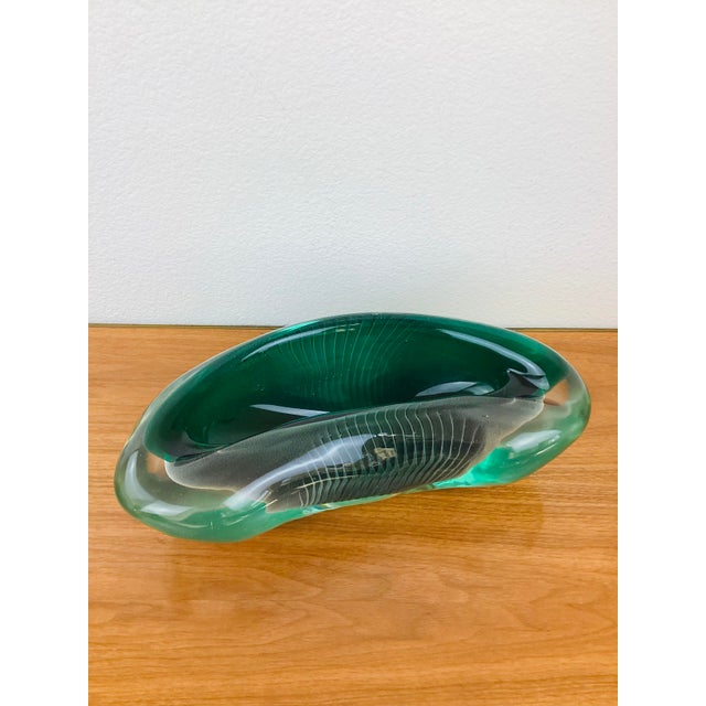 Vintage 1930s Alfredo Barbini Murano Art Glass Vessel made of glass sculptural freeform style green in color striations &...