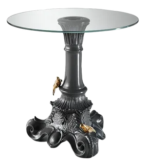 Baroque Coffee Table with Glass Top and Magnetic Parrots in Gray from Rebirth Ceramics
