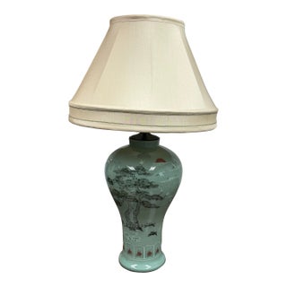 Vintage Korean Crackle Finish Celadon Table Lamp For Sale