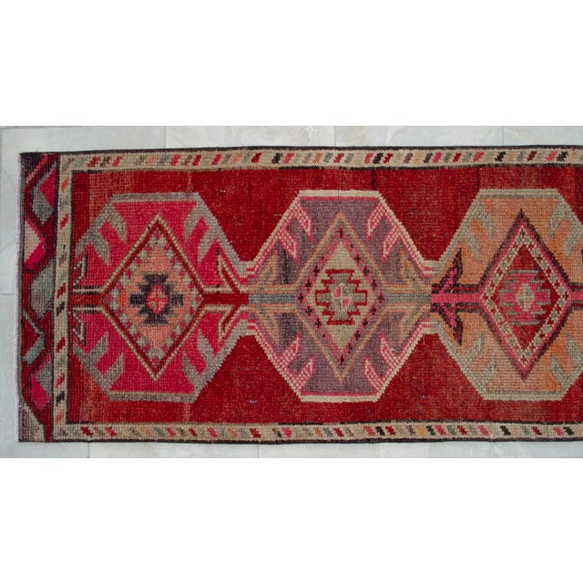 1950s Pink Turkish Hand-Knotted Runner Rug, Extra Long Narrow Hallway Decor 2x14 Ft Approx For Sale - Image 12 of 17