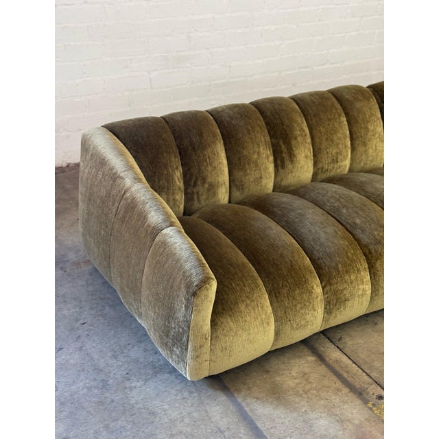 Modern Low Profile Channel Sectional in Green- Floor Model For Sale - Image 3 of 12