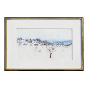 1984 "The Winter Valley" Purple and Brown Toned Winter Landscape Townscape by Wolf Kahn