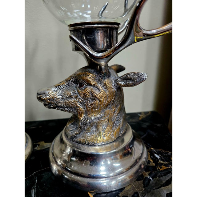1950s Pair of Carole Stupell Stag Silverplate Hurricane Lamps For Sale - Image 11 of 13