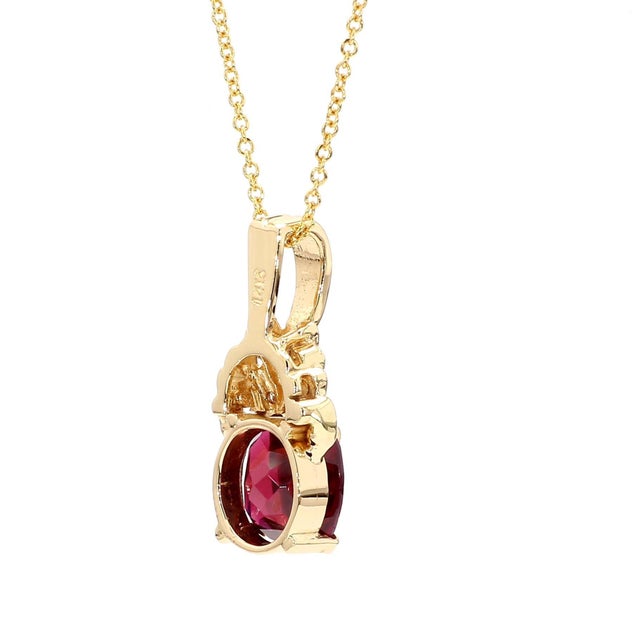 Metal 4.02 Carat Cushion Rhodolite Garnet 14k Gold Solitaire Pendant For Sale - Image 7 of 9